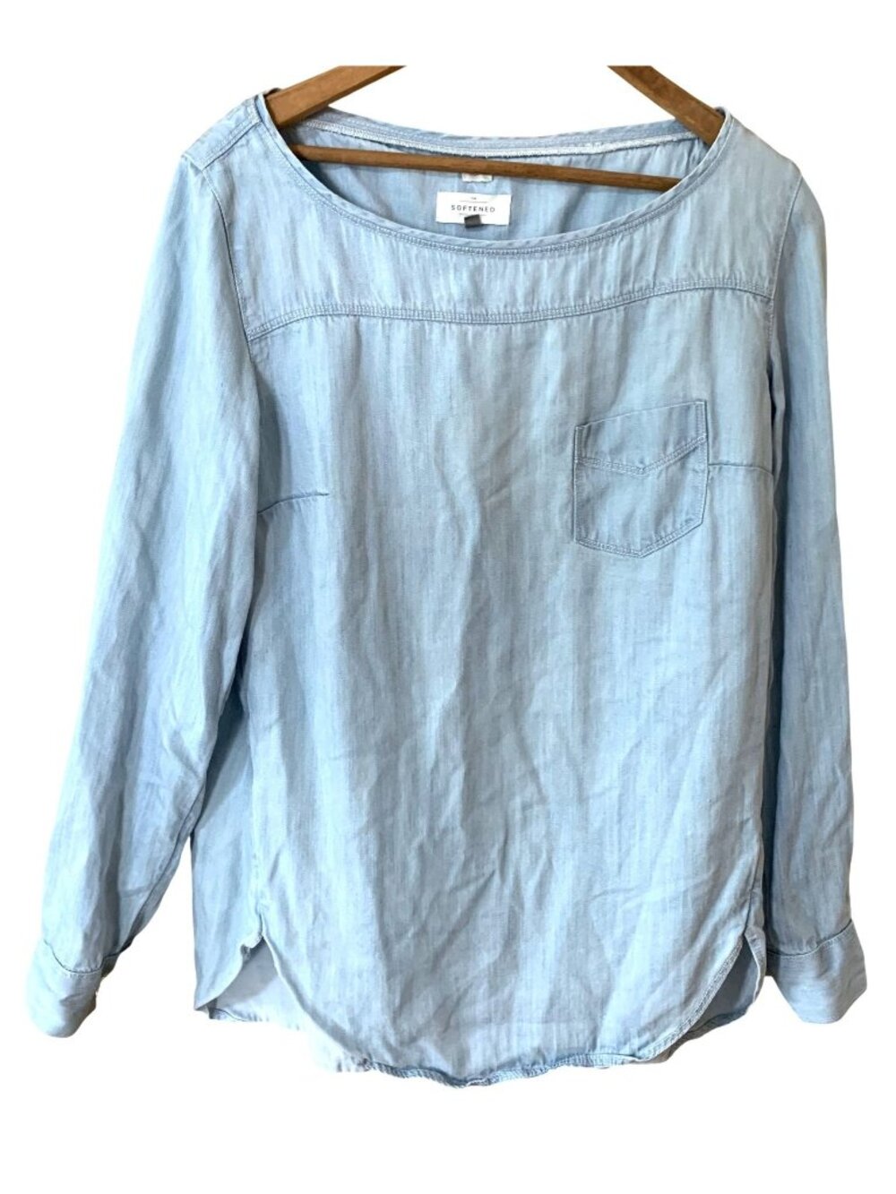 LOFT The Softened Shirt S Blue Lyocell Chambray Look Blouse Coastal Minimalist